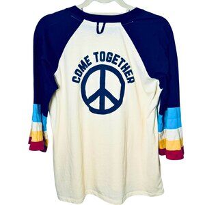 Camp Collection Shirt Baseball Style 3/4 Sleeves Medium Come Together Peace Sign